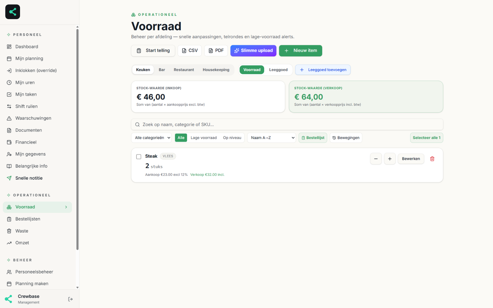 crewbase voorraad